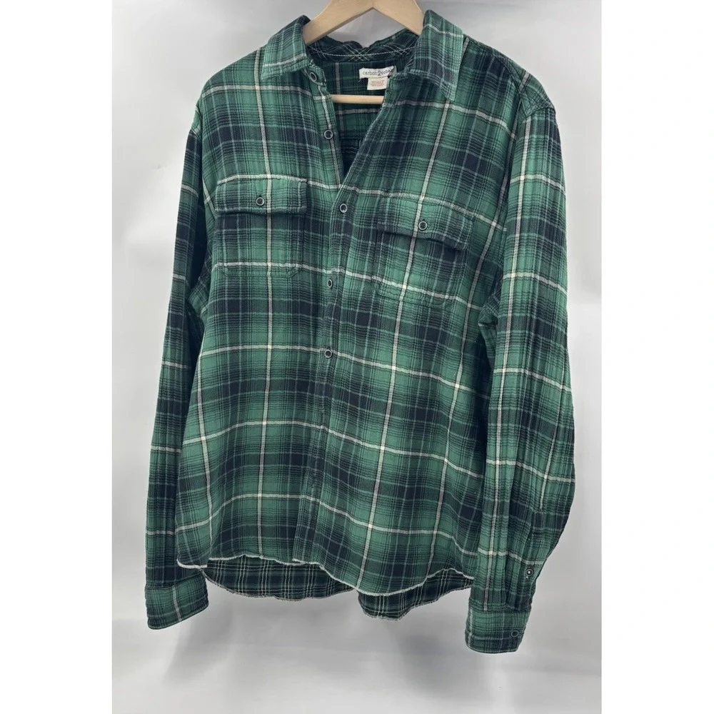 Carbon 2 Cobalt Men's M Cotton Green Plaid Long Sleeve Button Down‎ Shirt
